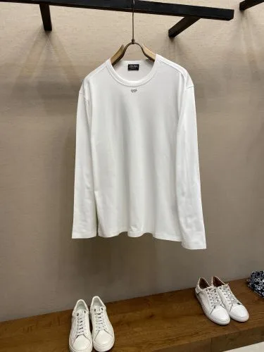 シンプル 合わせやすい コットン 長袖Tシャツ エルメネジルド・ゼニア Tシャツ 偽物 ホワイト