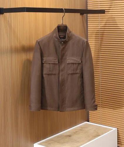エルメネジルド・ゼニア ジャケット 偽物 上品 カジュアル リネン ブルゾン ブラウン