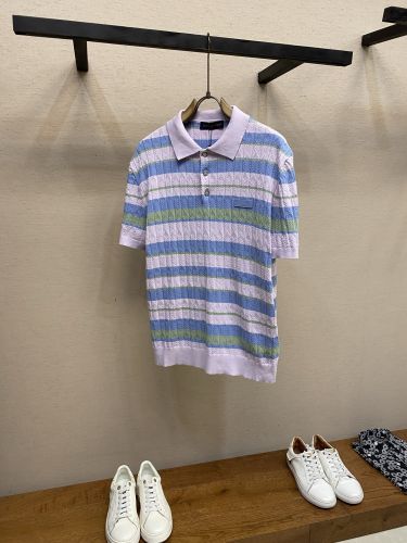 ストライピー ケーブルニットポロシャツ ルイ・ヴィトン ニット コピー