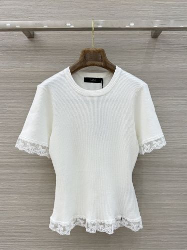 レーストリム ショートスリーブ リブニット グッチ ニット 偽物 ホワイト