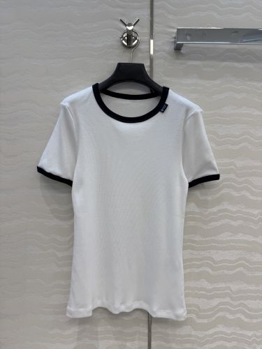 シンプル コットン リブ編み リンガーTシャツ プラダ Tシャツ 偽物 ホワイト