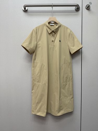 カジュアル 上品 半袖 ポロワンピース バーバリー ワンピース 偽物 カーキ