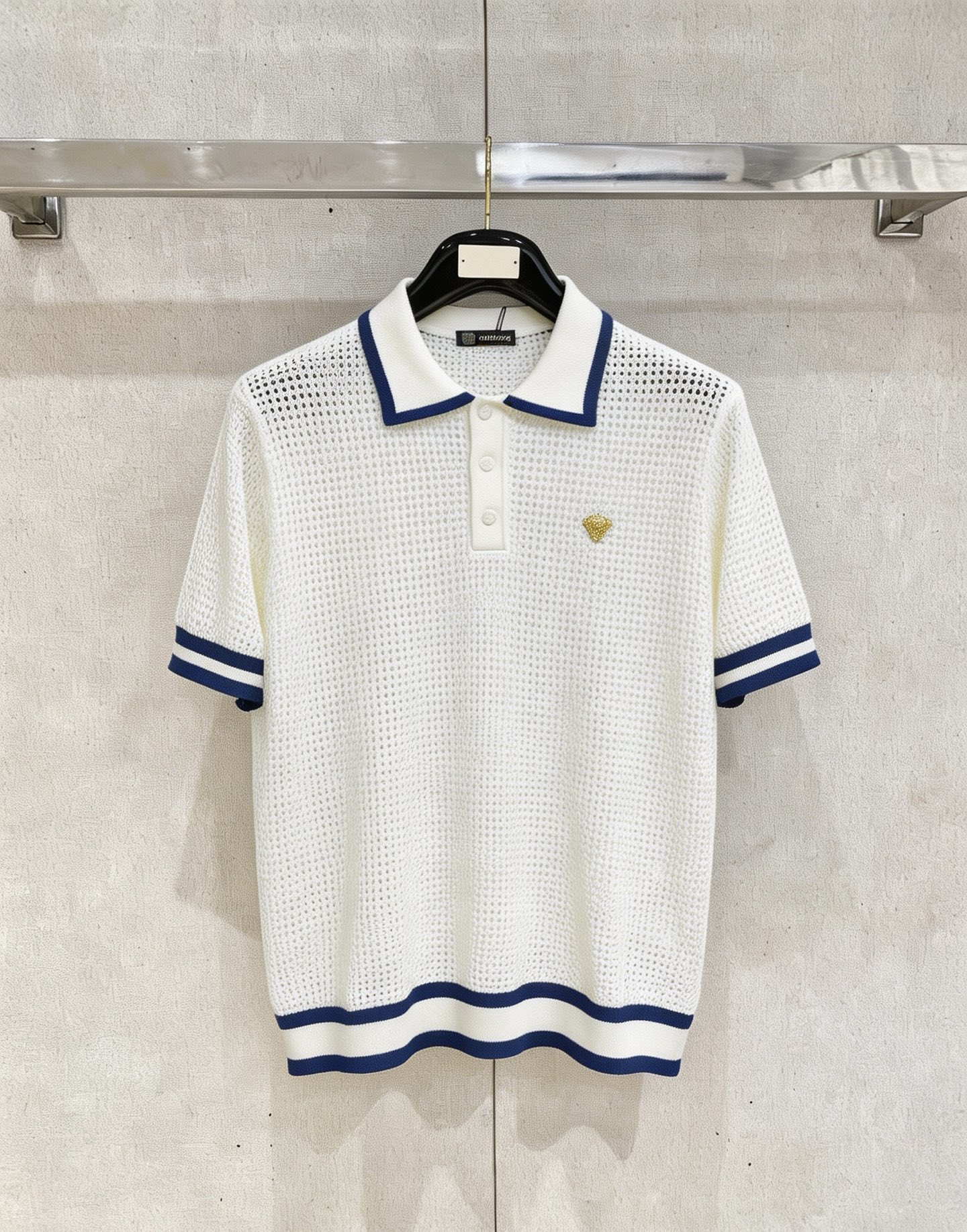 爽やか 透かし編み 半袖ニットポロシャツ ヴェルサーチ Tシャツ 偽物 メデューサ