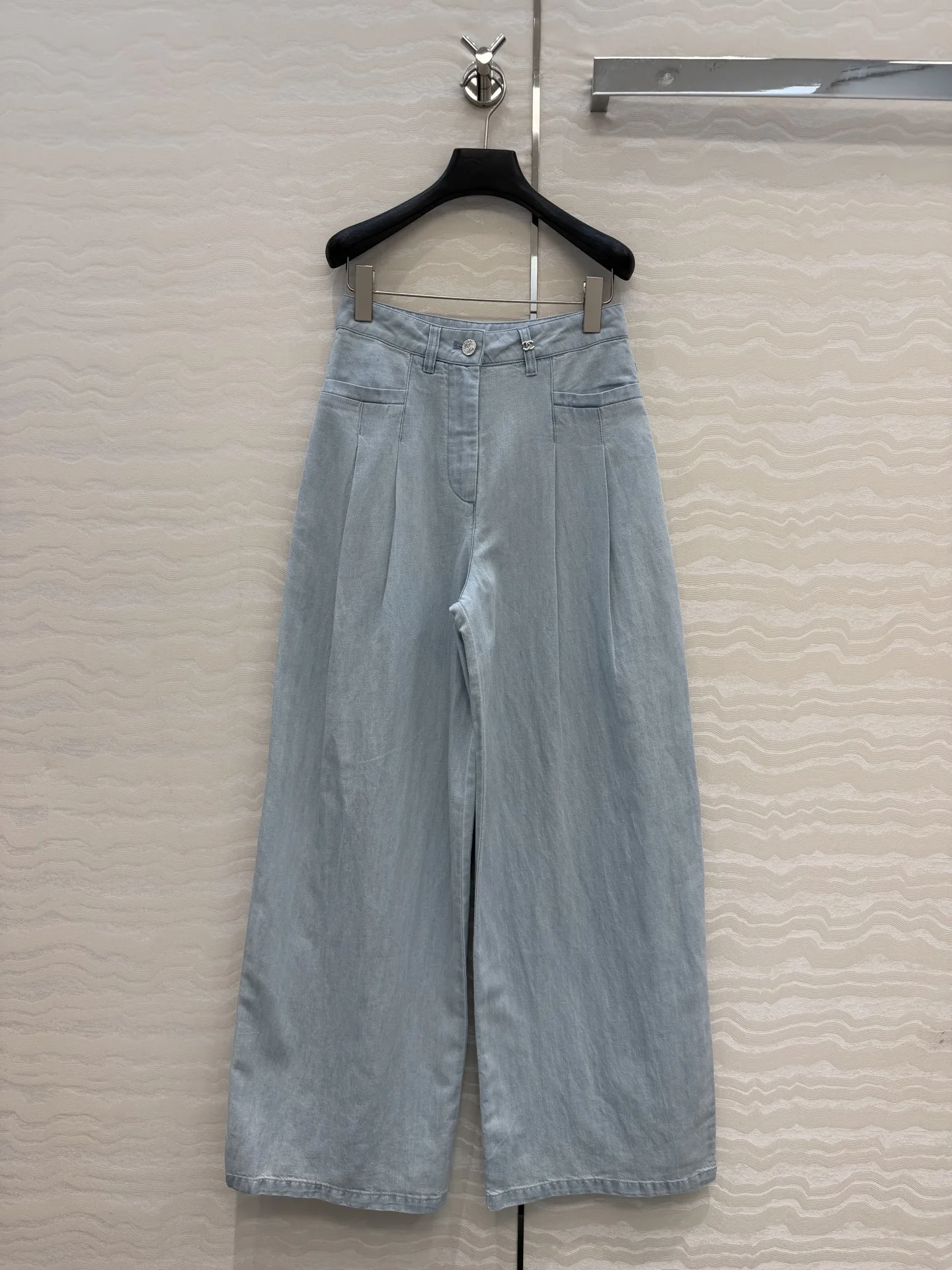 シャネル パンツ 偽物 洗練された 爽やか デニムパンツ コットンリネン ライトブルー