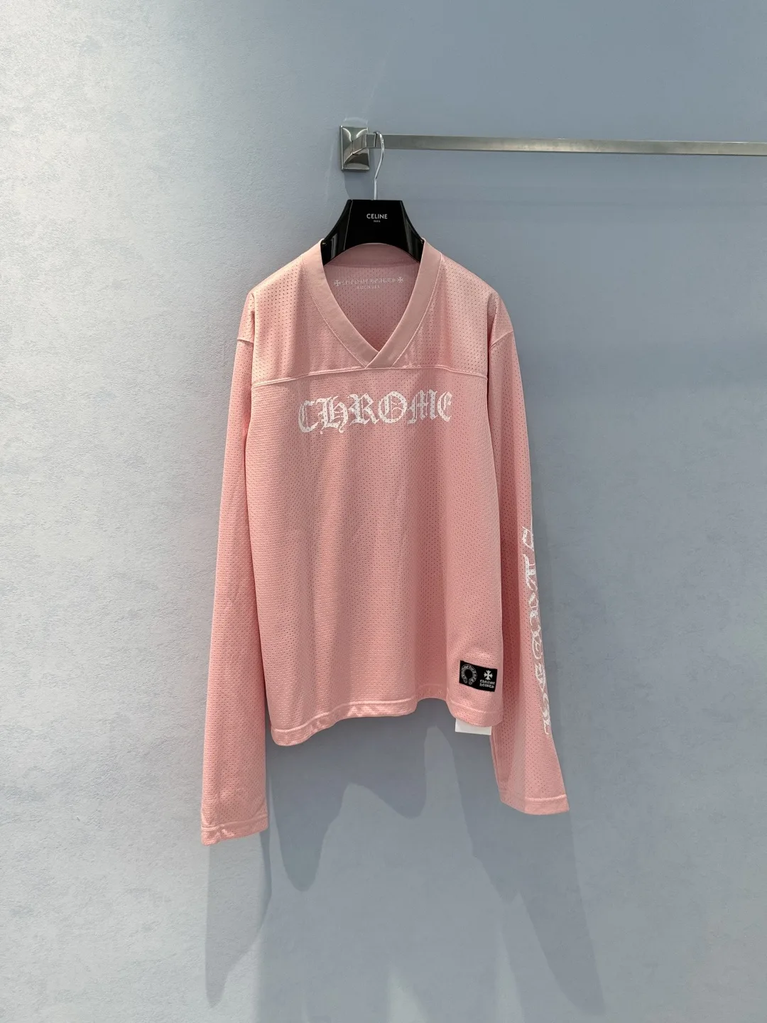 メッシュ Vネック長袖カットソー クロムハーツ Tシャツ 偽物 ピンク