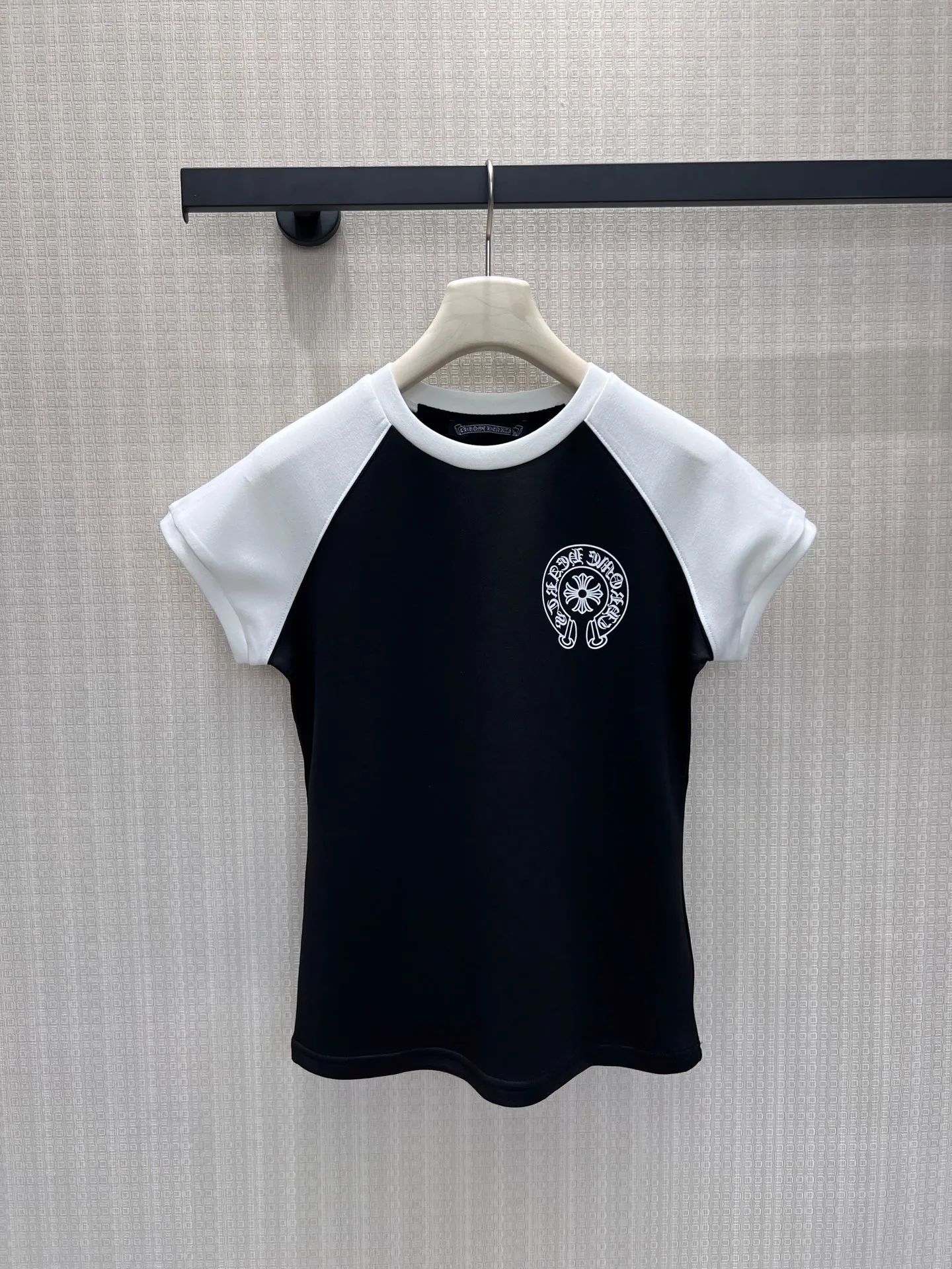 配色 ラグランスリーブ 半袖Tシャツ クロムハーツ Tシャツ 偽物 ブラック