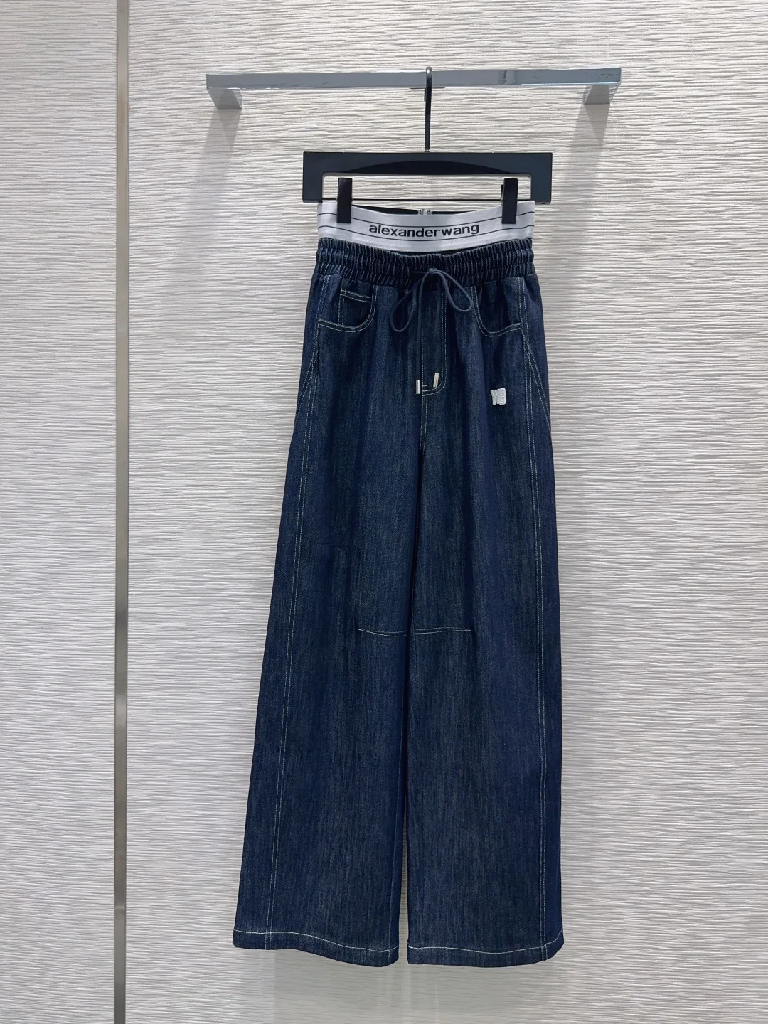 ロゴ入り ダブルウエスト デニムパンツ アレキサンダーワング ジーンズ コピー ブルー