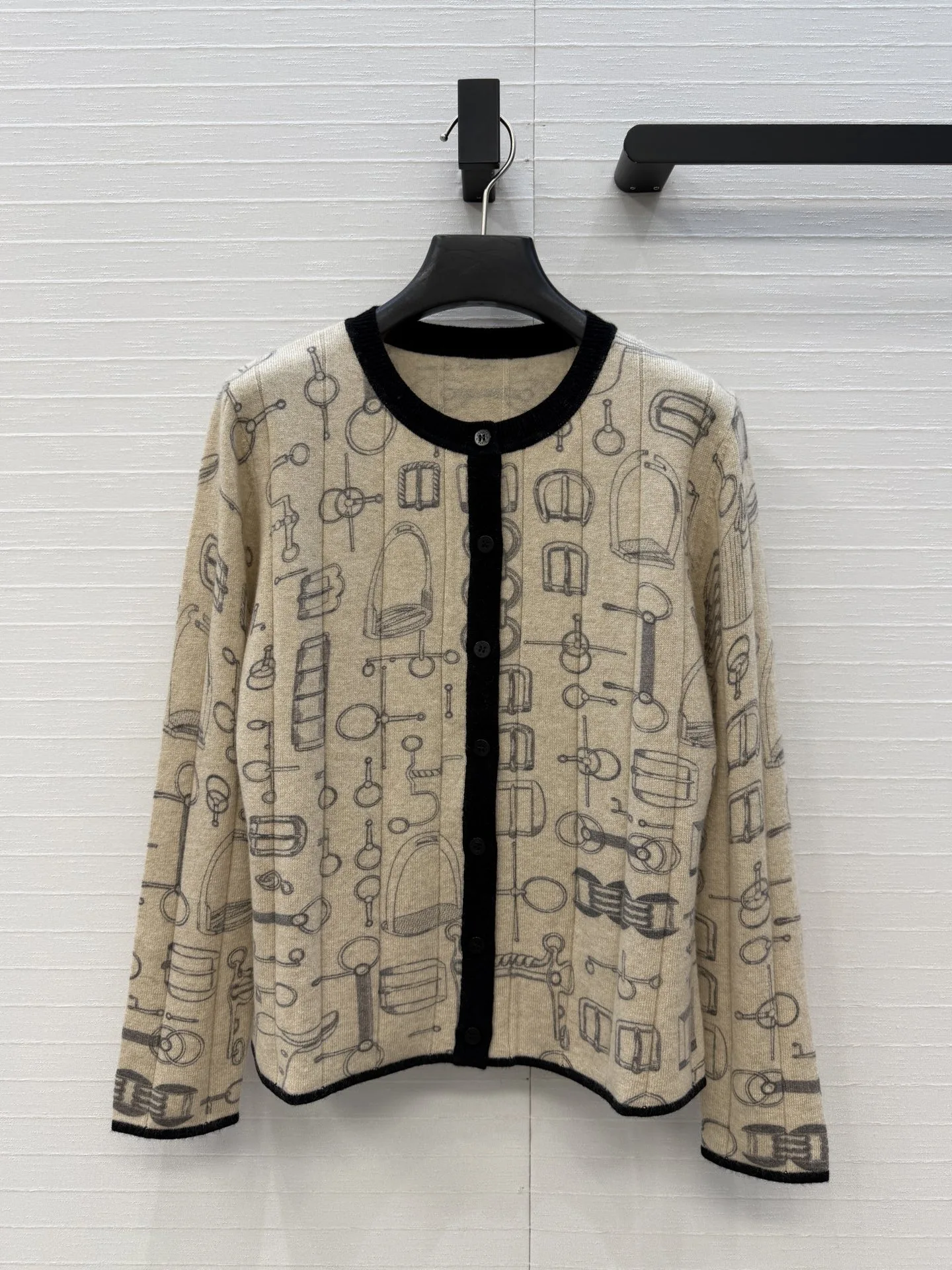 エレガント カシミヤ カーディガン エルメス ニット コピー 総柄 クルーネック ベージュ