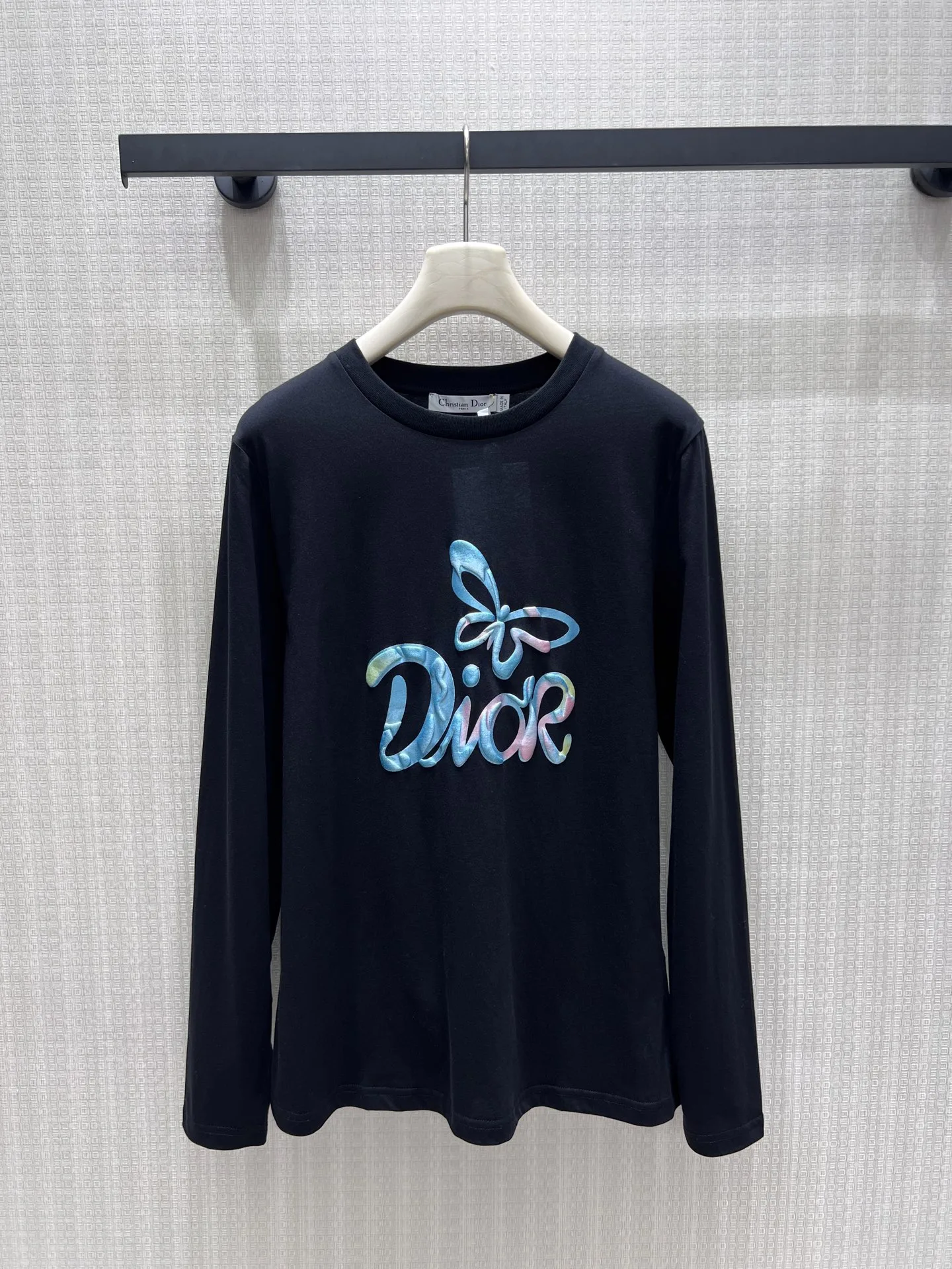 定番 バタフライ&ロゴ 長袖Tシャツ クリスチャン・ディオール Tシャツ コピー ブラック