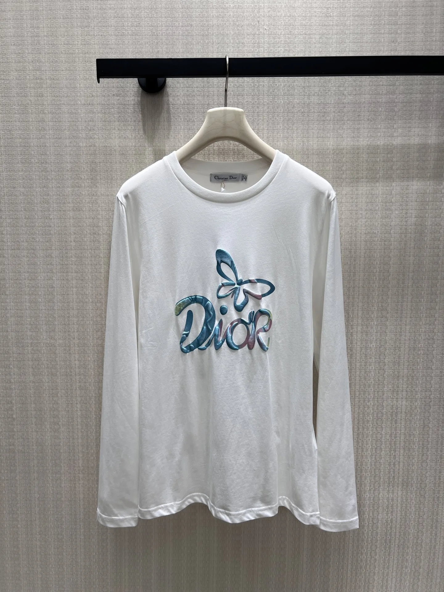 定番 バタフライ&ロゴ 長袖Tシャツ クリスチャン・ディオール Tシャツ コピー ホワイト