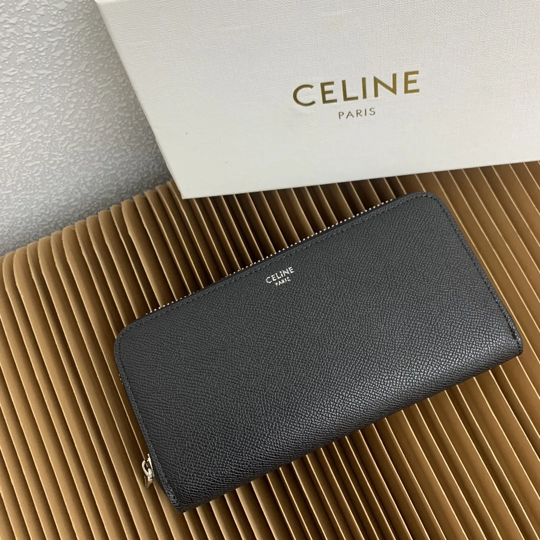 シンプル レザー ラウンドファスナー 長財布 セリーヌ 財布 コピー ブラック