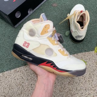 特給版LJR製 工場材料Air Jordan 5 X Off-White AJ5 白蝉翼ow連名型