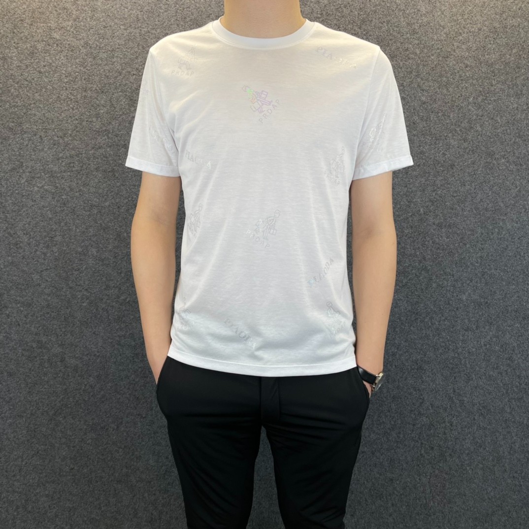 メンズ ファッション プラダ 半袖tシャツ コピー シンプル カジュアル 合わせやすい ラウンドネック ホワイト ブラック