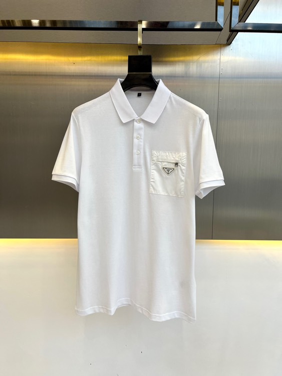 ベーシック ビジネス 快適 コットンピケ プラダ Tシャツ コピー メンズ ポロシャツ ホワイト