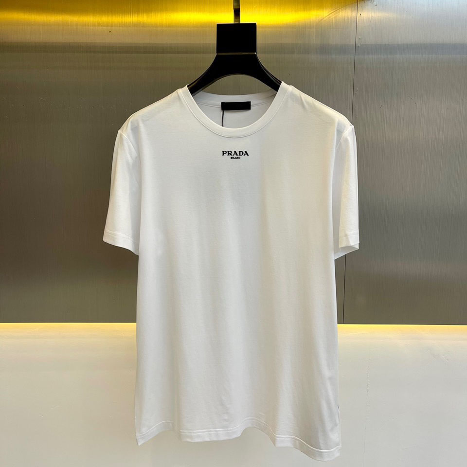 シンプル ロゴ クルーネック 半袖Tシャツ プラダ Tシャツ コピー ホワイト