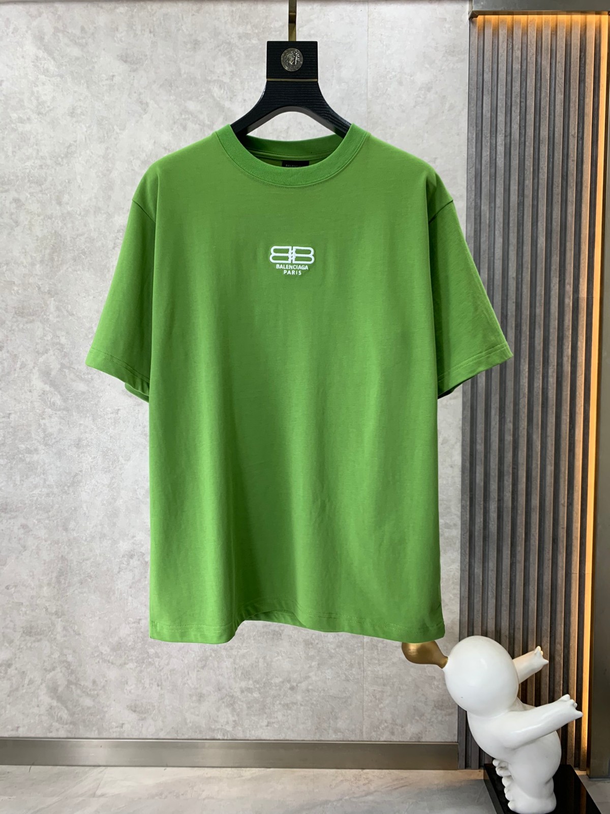 シンプル ロゴ 刺繍入り クルーネック コットン 半袖Tシャツ バレンシアガ Tシャツ コピー グリーン