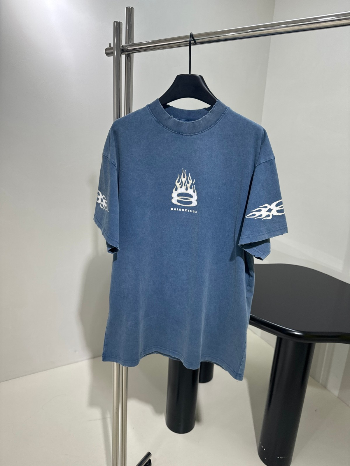 カジュアル プリント オーバーサイズTシャツ バレンシアガ 半袖Tシャツ コピー ブルー